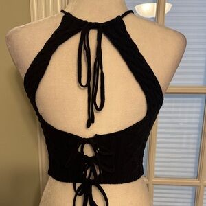 Black Cable Knit Halter Crop Top